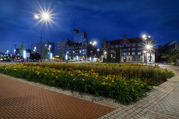 Central square of the Katowice in the evening. © velishchuk