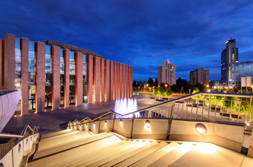 Katowice in the evening. Night city - obrazy, fototapety, plakaty