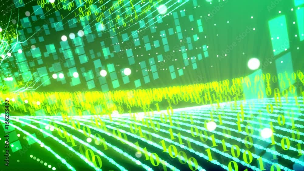 Poster abstract green binary code data transfer. seamless loop.