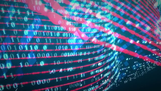 Stream of binary code on screen. Data and technology, decryption and encryption, computer matrix background with numbers. Seamless loop.