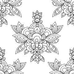 Ethnic seamless pattern, black and white , vector illustration, design for paper, fabric, Wallpaper. Indian style.