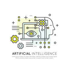 Vector Icon Style Illustration Concept of Machine Learning, Artificial Intelligence, Virtual Reality, EyeTap Technology of Future, Isolated Symbols for Web and Mobile