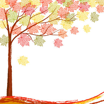 Autumn tree and maple leaves