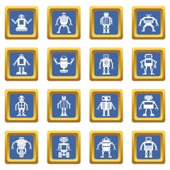 Robot icons set blue