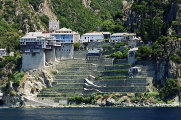 Athos peninsula, Greece. The Monastery of Dionysiou located in the Republic of Monks on the peninsula of Athos.