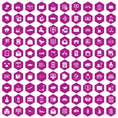 Fototapeta na wymiar 100 postal service icons hexagon violet