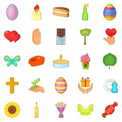 Celebration icons set, cartoon style