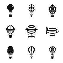 Airships icon set, simple style