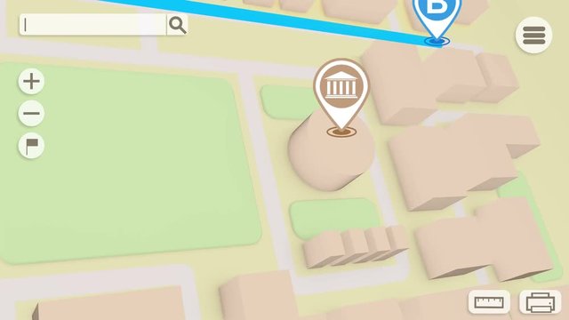 Animation of City map with GPS Icons. Seamless loop.