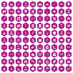 Fototapeta na wymiar 100 profession icons hexagon violet
