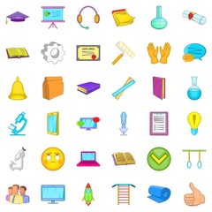Online learning icons set, cartoon style