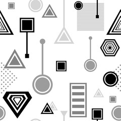 Abstract seamless pattern in postmodern Memphis Style  black  grey on white