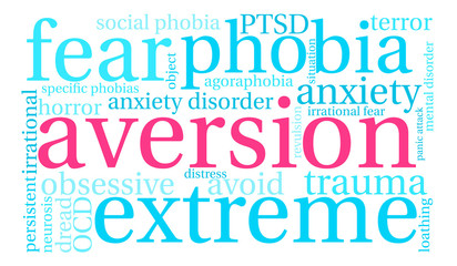 Aversion Word Cloud on a white background. 