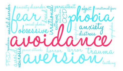 Avoidance word cloud on a white background. 