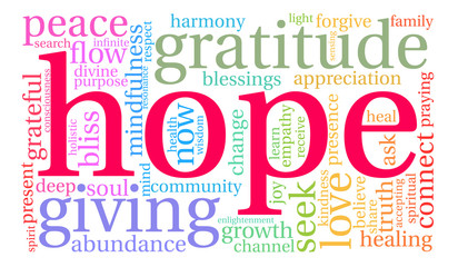 Hope word cloud on a white background. 