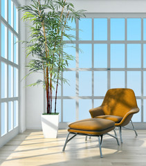 Modern bright interiors. 3D rendering