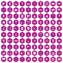 100 renovation icons hexagon violet