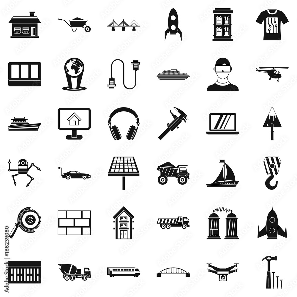 Poster useful engineering icons set, simple style