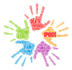 Opioids Word Cloud on a white background. 