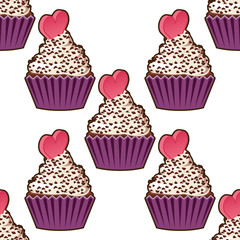 Cupcake vector seamless pattern. Muffin sweet texture background. Colorful dessert backdrop. Texture for prints, decorations, fabric.