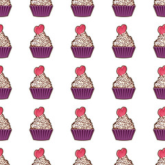 Cupcake vector seamless pattern. Muffin sweet texture background. Colorful dessert backdrop. Texture for prints, decorations, fabric.