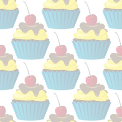 Cupcake vector seamless pattern. Muffin sweet texture background. Colorful dessert backdrop. Texture for prints, decorations, fabric.