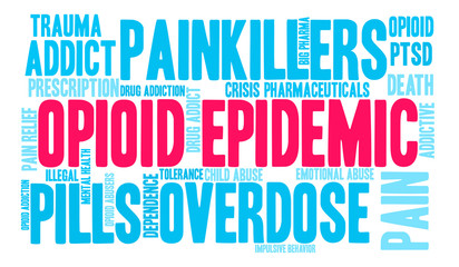 Opioid Epidemic Word Cloud on a white background. 
