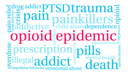 Obraz premium Opioid Epidemic word cloud on a white background.