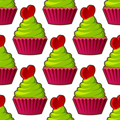 Cupcake vector seamless pattern. Muffin sweet texture background. Colorful dessert backdrop. Texture for prints, decorations, fabric.