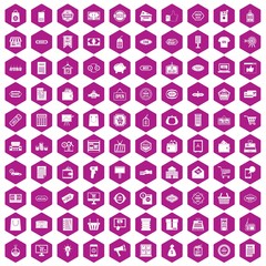 Fototapeta na wymiar 100 sale icons hexagon violet