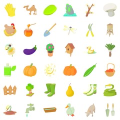 Farming icons set, cartoon style