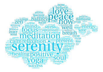 Serenity Word Cloud on a white background. 