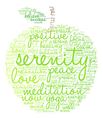 Serenity word cloud on a white background. 