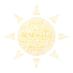 Serenity word cloud on a white background. 