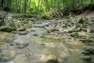 Waterfall on a Mountain River of Crimea