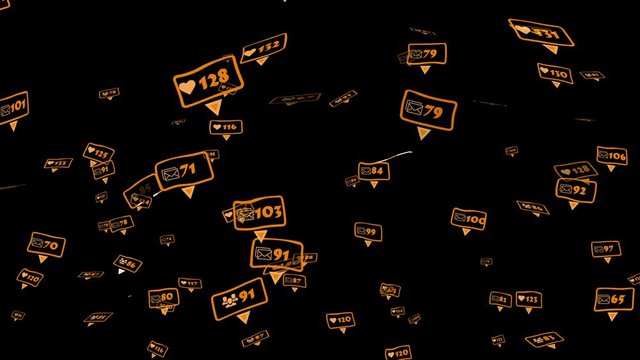 Orange icons of social media notifications of friends, followers, likes, messages.