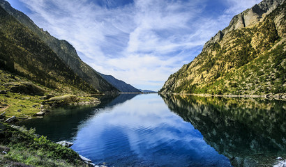 Fototapeta na wymiar Mountains and lake photo with reflection
