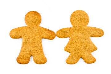 Gingerbread man and woman - Christmas sweet cookies, isolated on white background