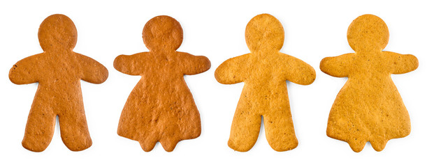 Set gingerbreads man and woman - Christmas sweet cookies, isolated on white background
