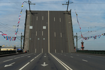 Open bridge in Saint-Petersburg in Russia during daytime. Impossible to pass