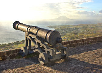 Old cannon in an English fort pointing out to sea