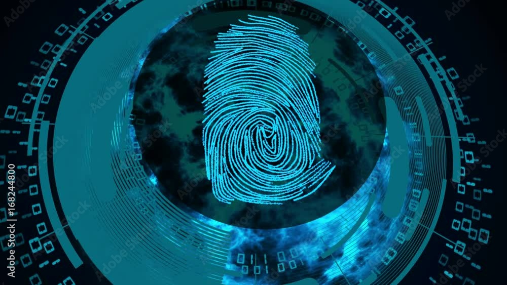 Poster scanning fingerprint for cyber security. abstract concept of internet safety.