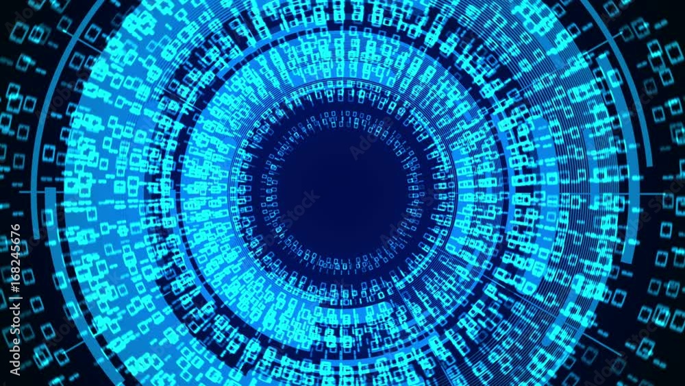 Poster binary computer code animation are arranged in a circle. internet business security concept backgrou