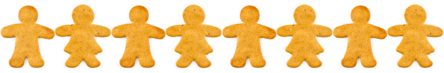 Christmas border and ornament from gingerbread - sweet cookies, isolated on white background