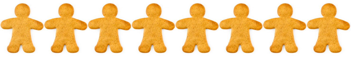 Christmas border and ornament from gingerbread - sweet cookies, isolated on white background