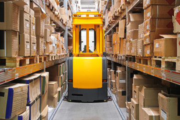 High Rack Stacker Forklift in Warehouse