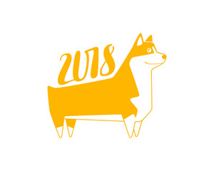 Vector yellow numbers 2018 with dog