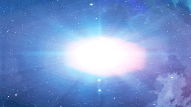 The black hole sucks light and blows up in outer space. Big Bang on abstract nebula background.