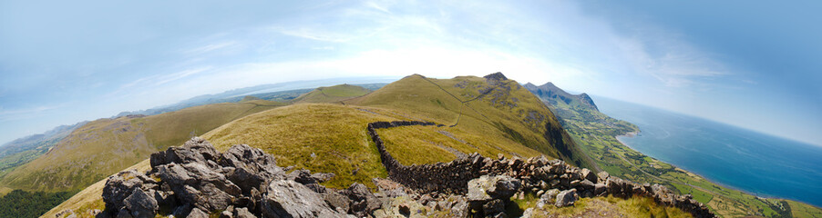 Ocean view and mountain landscape from Gyrn Goch - North Wales