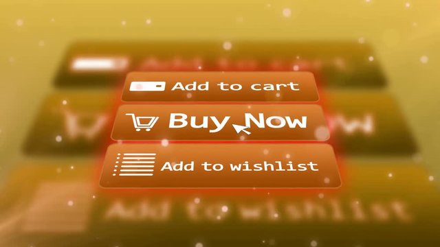 Internet shopping buttons. Buy now. Add to cart. Add to wishlist. Electronic commerce concept.